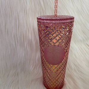 New Starbucks 2021 Holiday Jeweled Tumbler Cold Cup 24oz Rose Gold